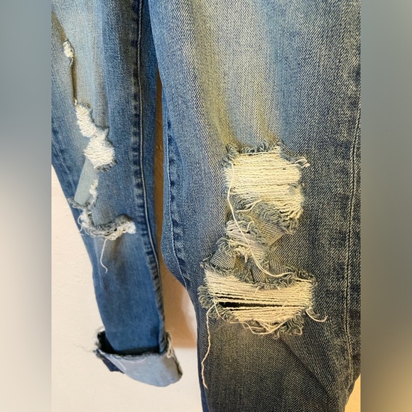 MOTHER Blue Cropped Distressed Jeans - Picture 2 of 16